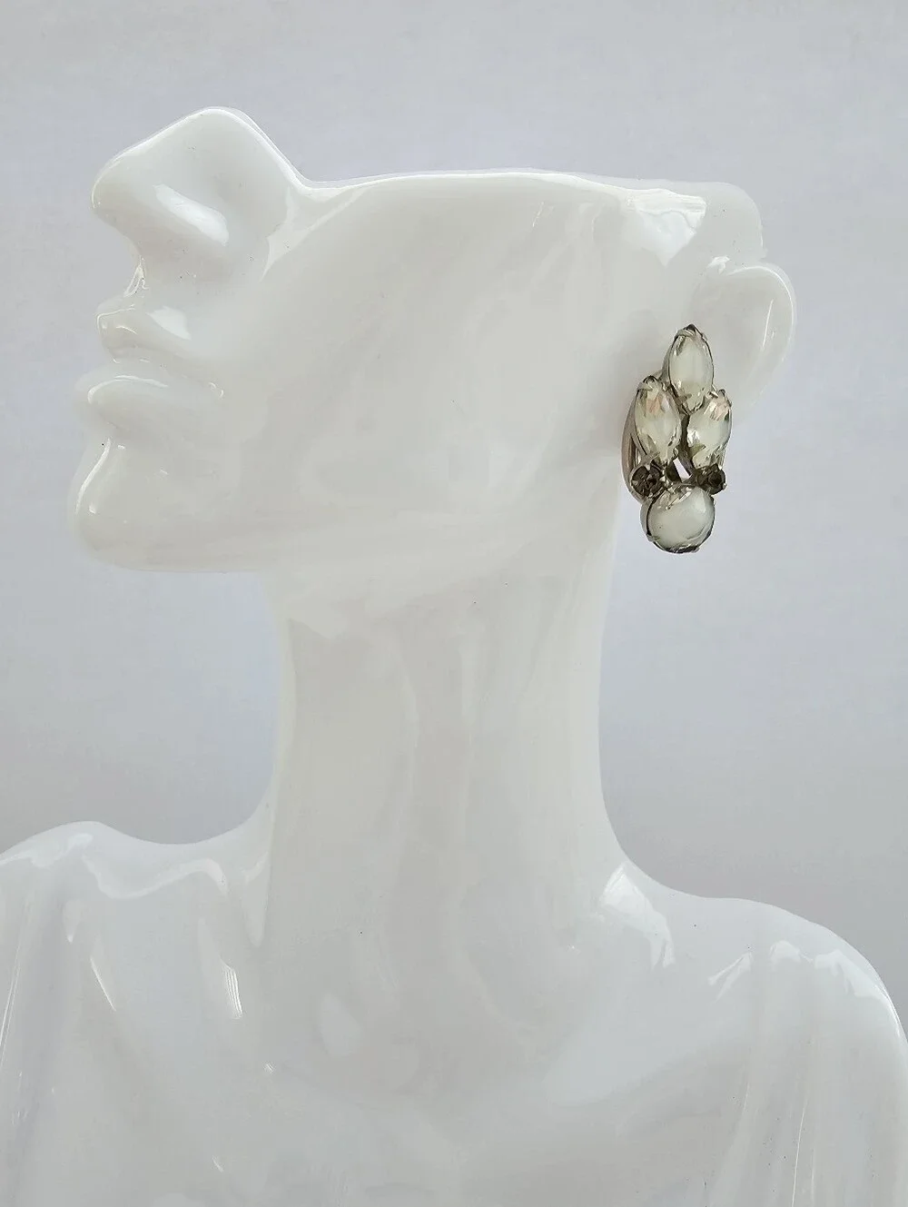 Vintage 1950s Frosted Glass Sugar Rhinestone Climber Clip-On Earrings